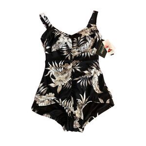 Maxine of Hollywood, NWT, black and white floral one piece swimsuit size 12